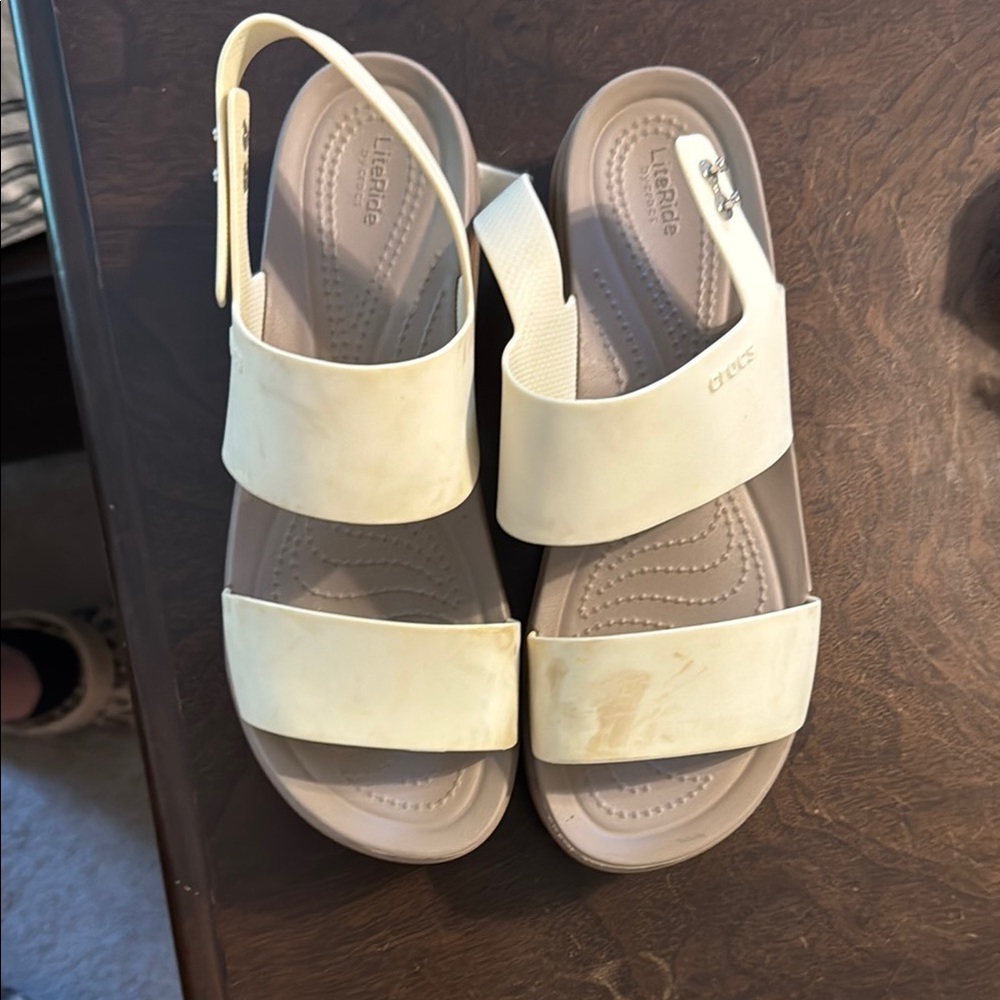 CROCS Cream and Tan Sandals with Cushioned Sole